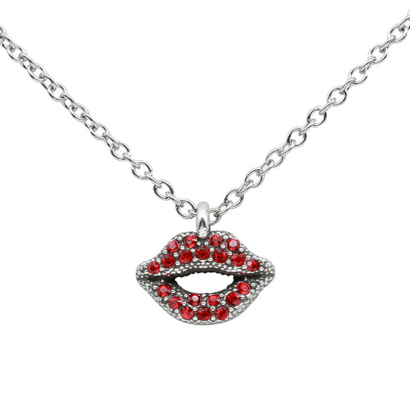 Sterling Silver Girls .8mm Box Chain 3D Pink Crystals Tube Of Lip Stick Pendant Necklace 